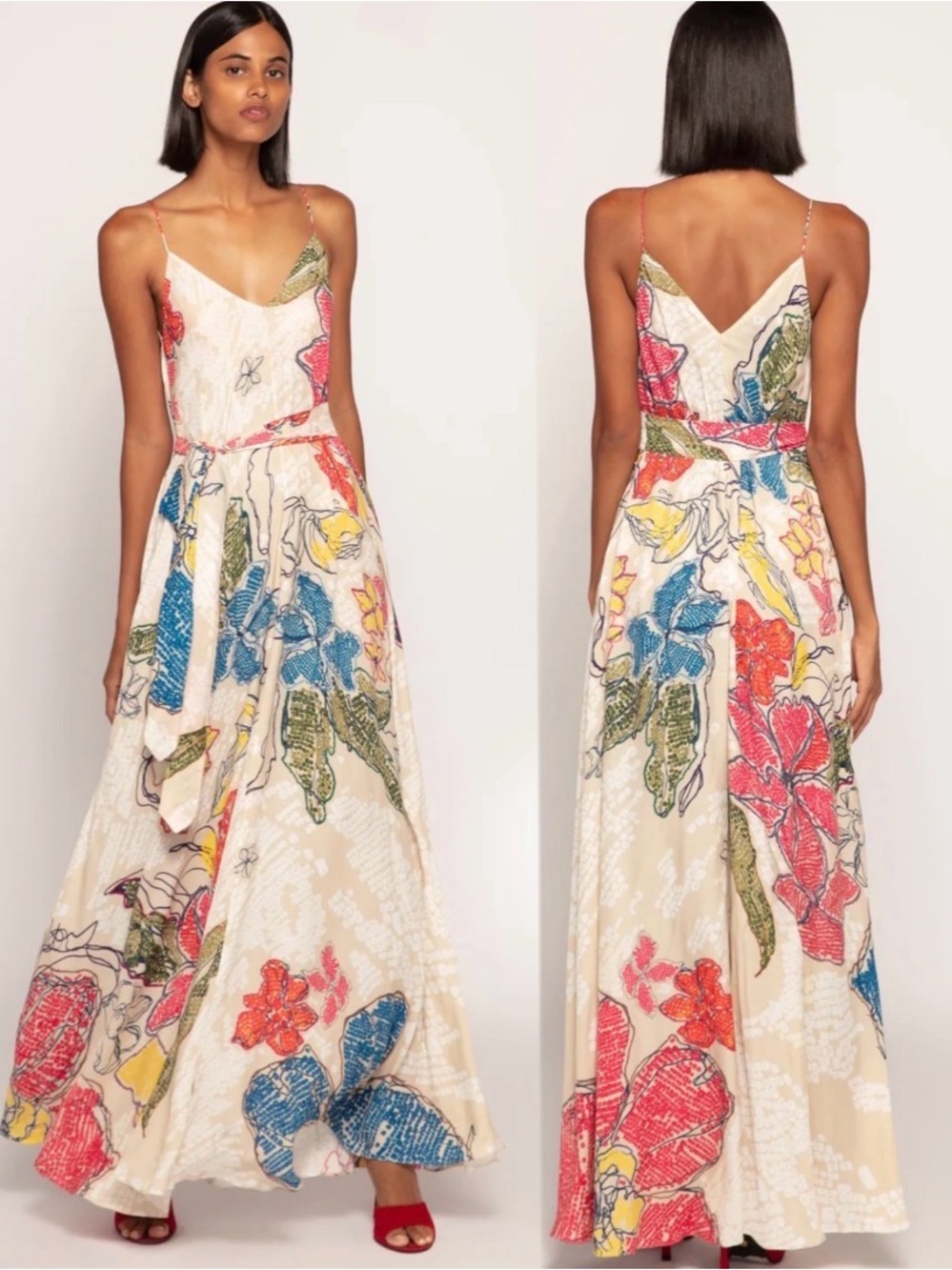 SAAKSHA & KINNI Periwinkle Bandhani Print V Neck Column Dress With Belt size XS